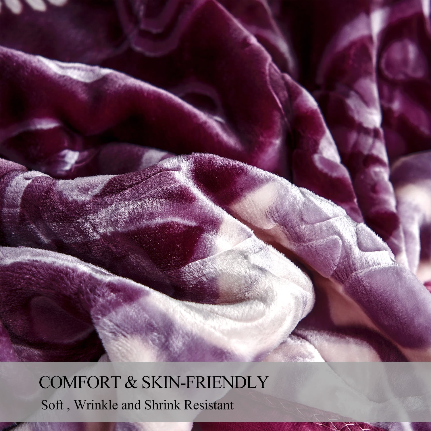NC Fleece Bed Blanket Queen Purple Floral,2 Ply Thick Warm Plush Blanket,79" x 89",5.3lb