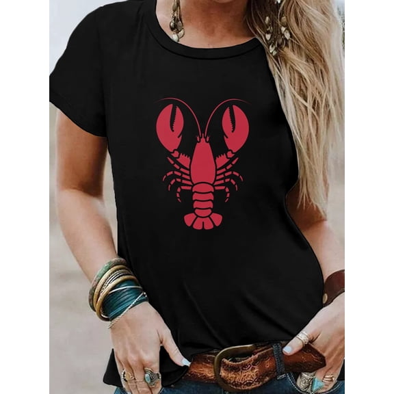 Cute Red Lobster Graphic T-Shirt for Women, Funny Ocean Sea Life Inspired Summer Casual Top, Soft Lightweight Nautical Apparel