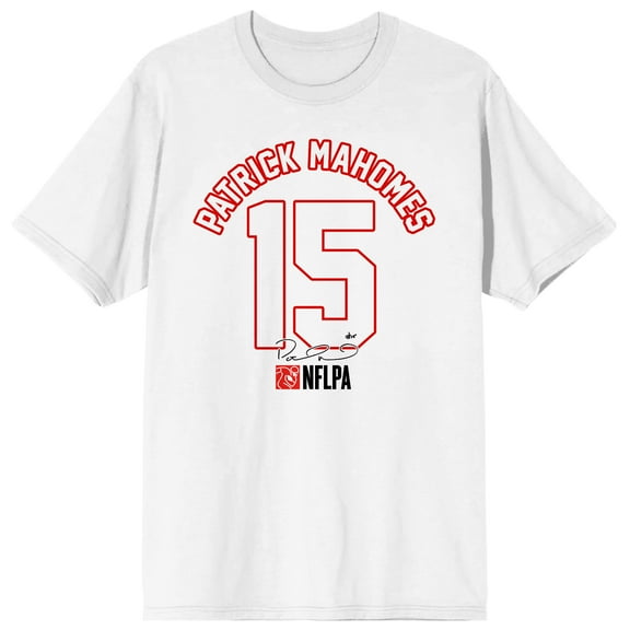NFLPA Patrick Mahomes 15 Signature Adult White Crew Neck Short Sleeve T-shirt-Medium