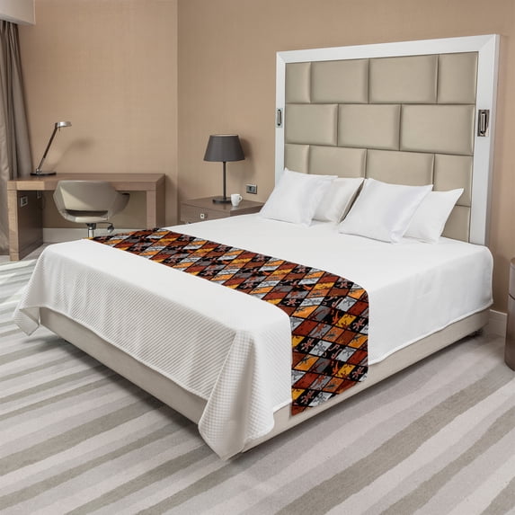 Salamander Bed Runner, Random Pattern of Reptiles Arranged into Rhombus Style Background, Decorative Accent Bedding Scarf for Hotels Homes and Guestrooms, Queen, Charcoal Grey Multicolor, by Ambesonne