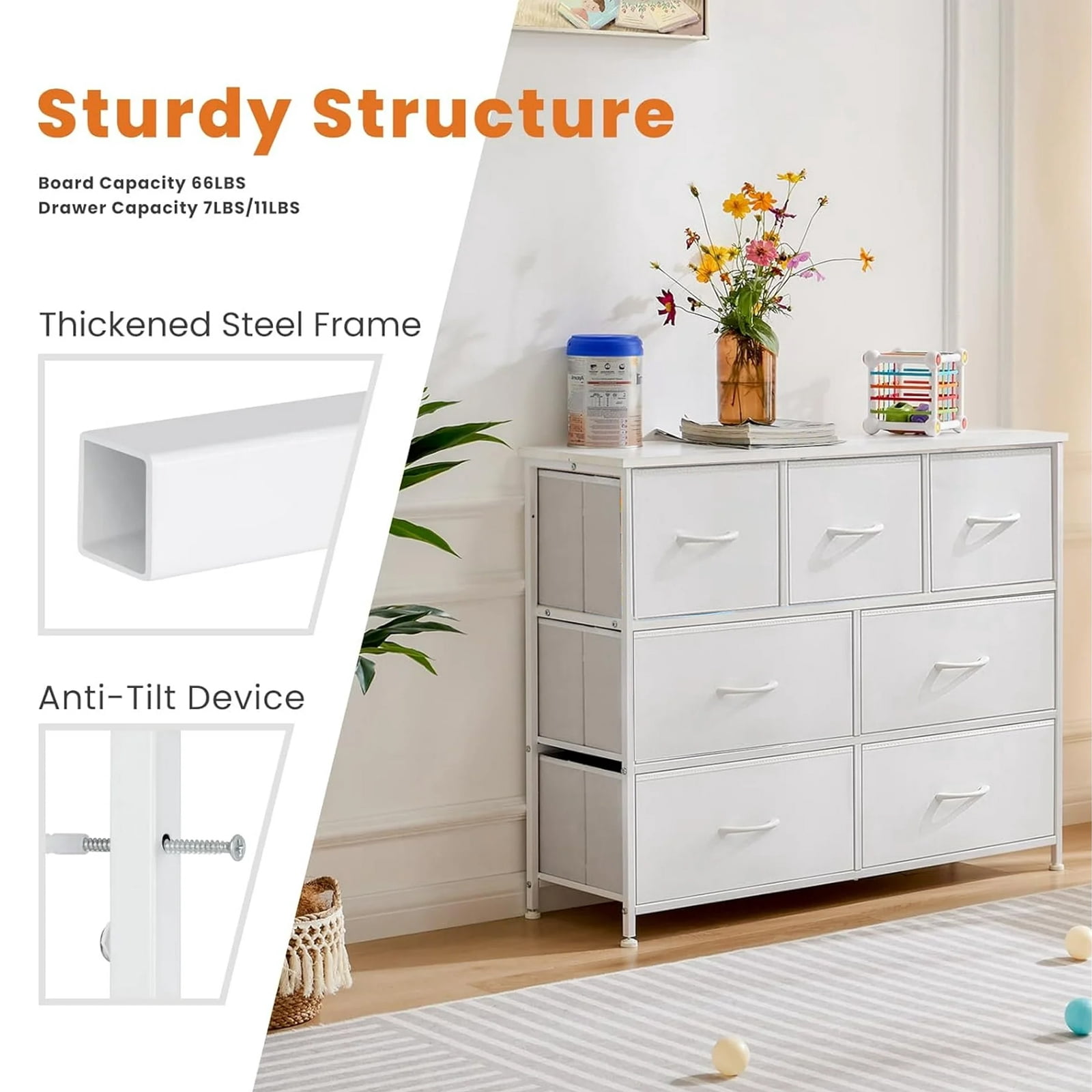 White Dresser, Modern Simple Cabinet with Storage Drawers, Media Gaming Stand for Living Room, Bedroom