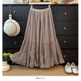 thumbnail image 4 of Arlun Maxi Skirts for Women Elastic High Waisted A Line Long Layered Tutu Mesh Ruffles Tiered Flowy Elegant Skirt for Spring and Summer Khaki One Size, 4 of 5