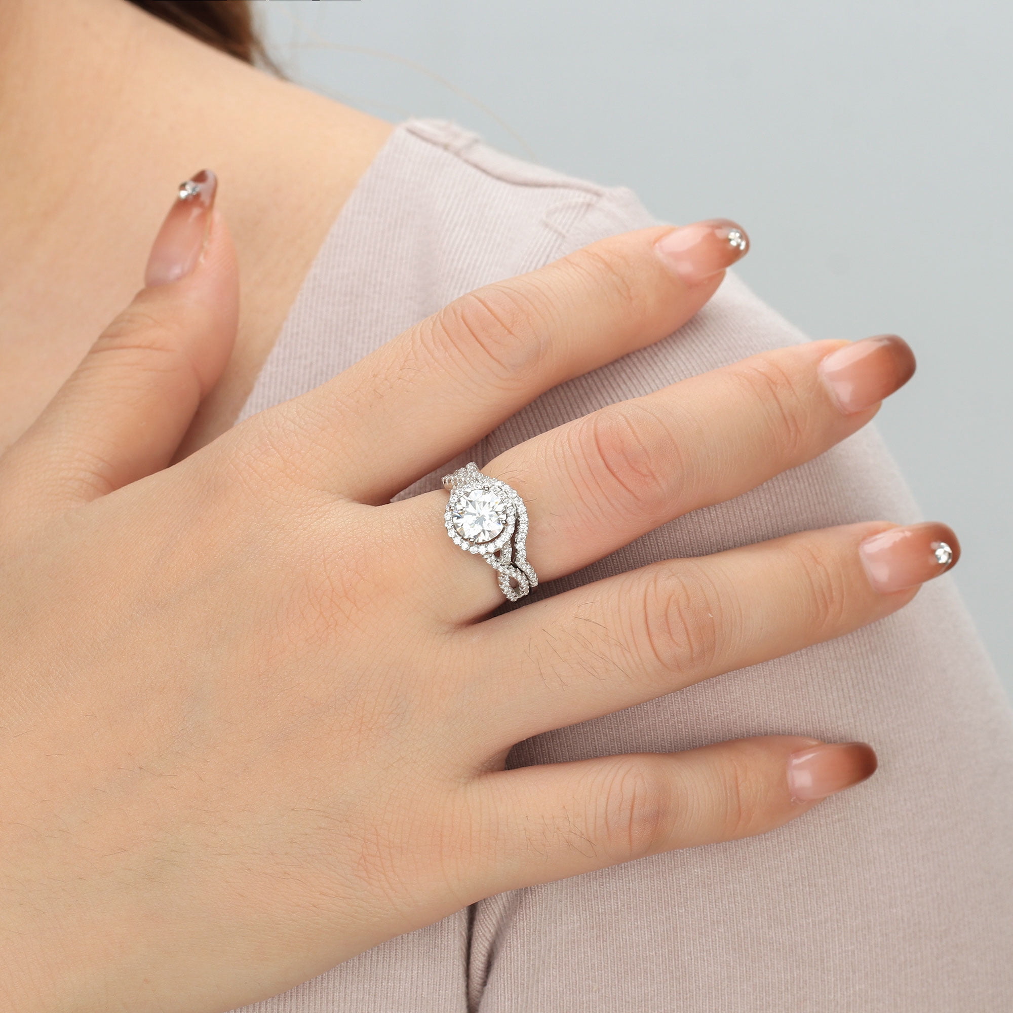 Beautlace 1.5 Ct Infinity Moissanite Engagement Ring Set,Sterling Silver Wedding Bridal Rings for Women ,Size 9
