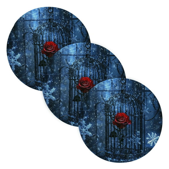 BZSMCE Mats for Pots,Pans Place Red Rose Simple Style Pattern Pot Mats