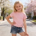 thumbnail image 2 of Tisuna Little Girls Summer T Shirt Solid Color Short Sleeve Crew Neck Tops Breathable Lightweight Girls Holiday School Playwear Shirts Size 12-13 Years Pink, 2 of 5