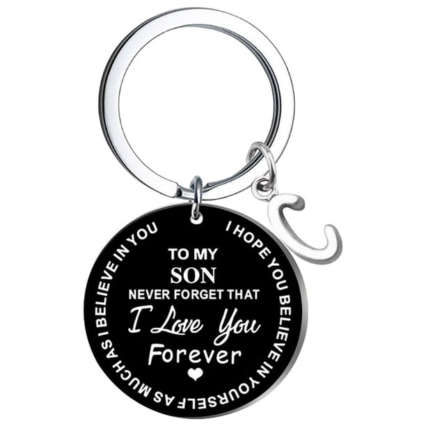 Llaveros para mujer, llavero de billetera, llavero de auto, llavero DIY para mi hijo, llavero de acero inoxidable negro con apellido de 26 letras, 2,5 cm, decoraciones de moda