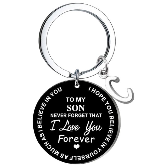 EGNMCR Keychains DIY To My SON Black Stainless Steel Last Name 26 Letter Keychain 2.5cm Fashion Decorations