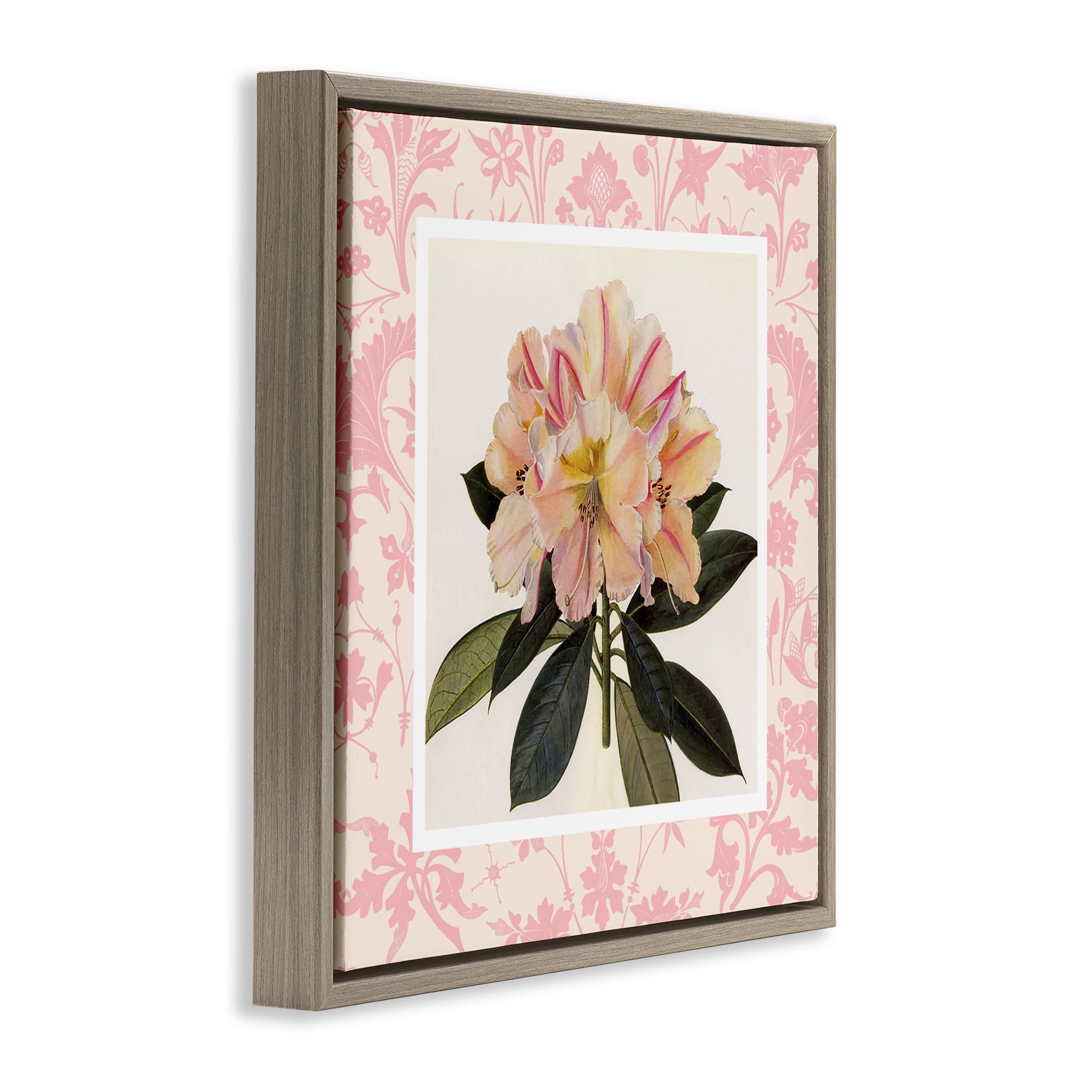 Stupell Industries Pink Vintage Pattern Botanical Brown Framed Floater Canvas Wall Art, design by Livi Finn