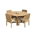 thumbnail image 4 of Grade-A Teak Dining Set: 4 Seater 5 Pc: 60" Round Table And 4 Wave Stacking Arm Chairs Outdoor Patio WholesaleTeak #51WV1205, 4 of 6