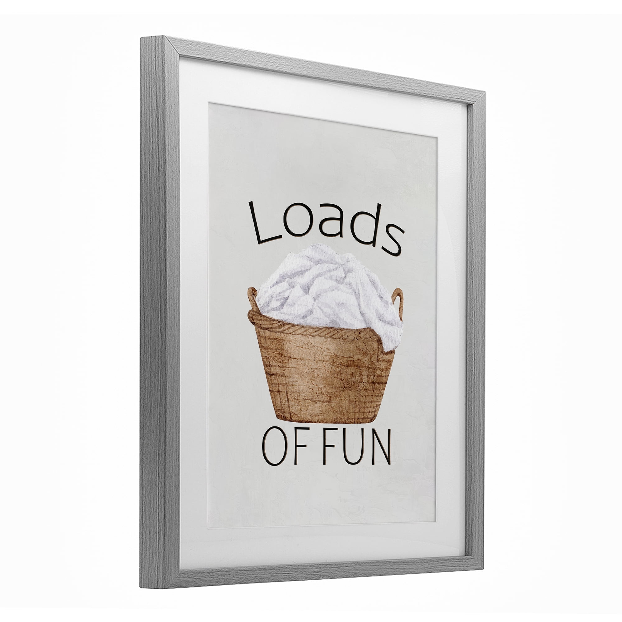 Loads Of Fun Laundry Basket Gray Framed Print Under Glass, design by Kim Allen