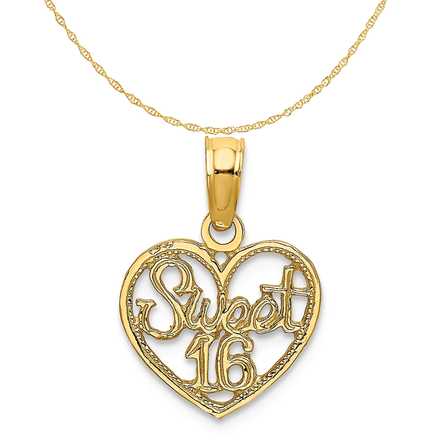 Carat in Karats 14K Yellow Gold Sweet 16 In Heart Pendant Charm