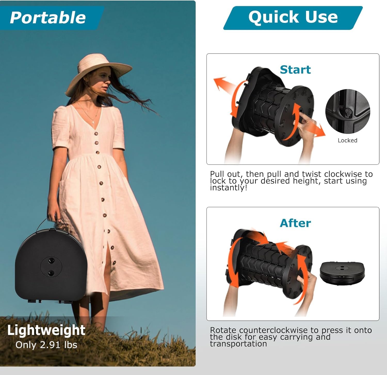 BEFUNZL Foldable Portable Camping Toilet, Height Adjustable 2.95 inches~13.58 inches, Comes with Waterproof Storage Bag and 15 Garbage Bags, Camping Toilet bearing 450 pounds