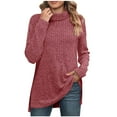 thumbnail image 2 of RYDCOT Fall Winter Tops for Women Tunic Tops Turtleneck Long Sleeve Side Split High Low Lightweight Sweaters Knit Tops for Women Basic Shirts Sale or Clearance, 2 of 8
