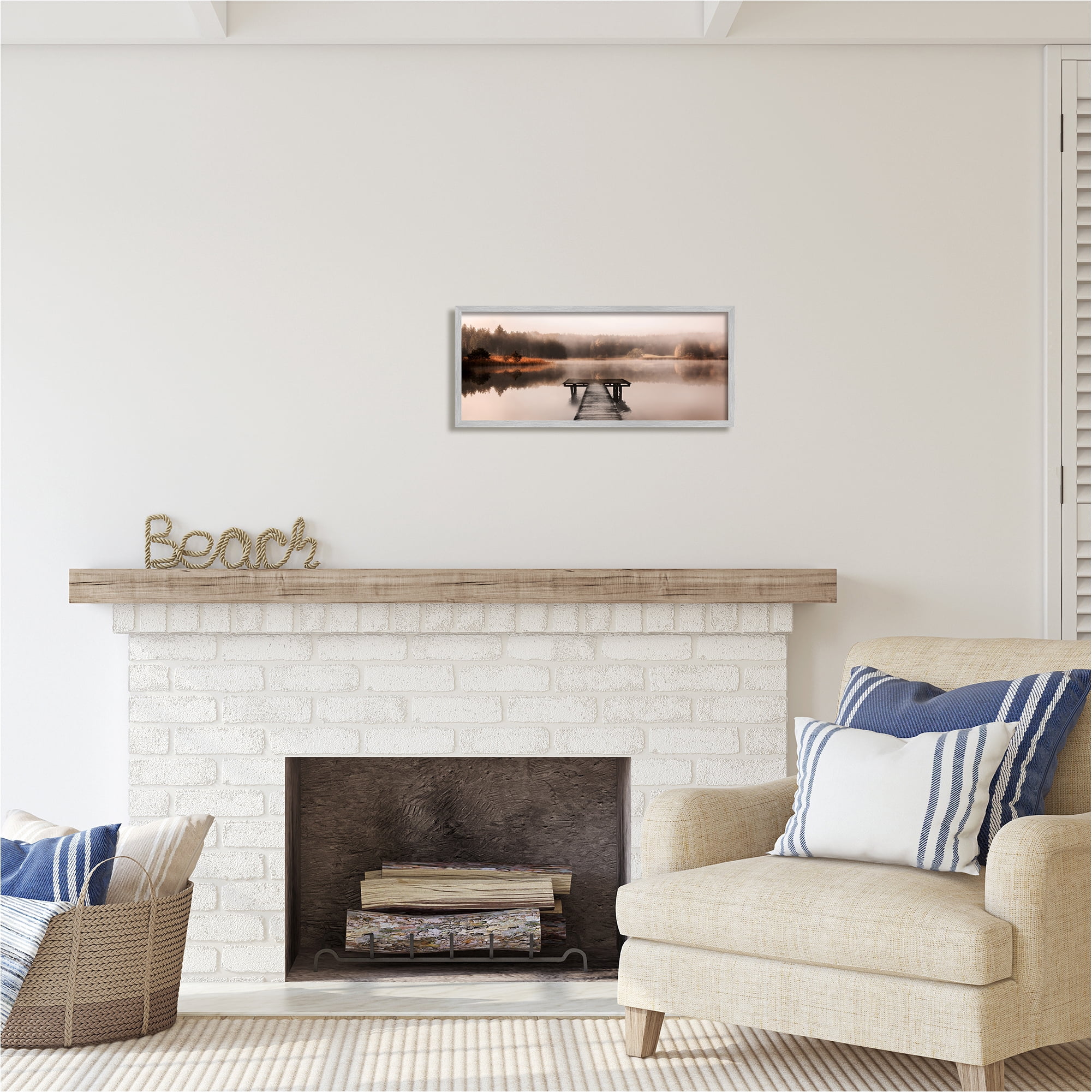 Stupell Industries Foggy Lake Pier Landscape Photography Gray Framed Art Print Wall Art, 24 x 10