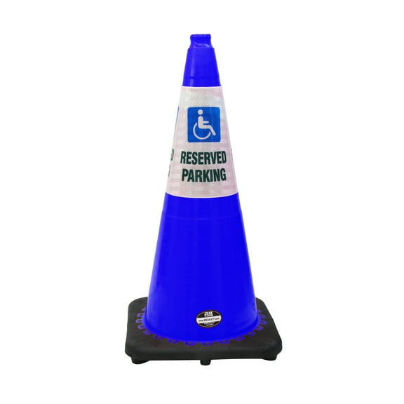 (Set of 16) RK 28" Blue Safety Traffic PVC Cones Black Base with"RESERVED PARKING WITH HANDICAPPED" Reflective Message Sleeve (16 Cone, 16 Sleeve)