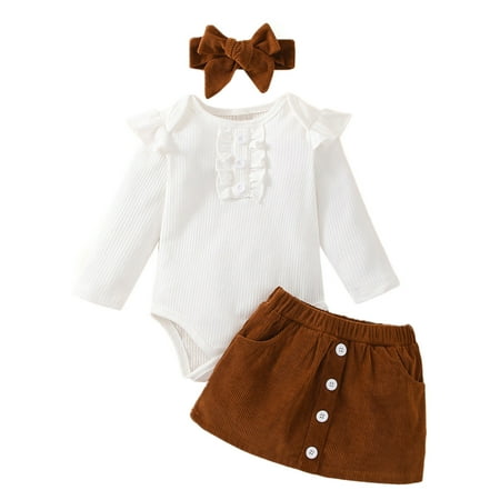 

wofedyo baby girl clothes Baby Girls Cotton Print Autumn Long Sleeve Ribbed Pants Romper Bodysuit Set Clothes baby clothes