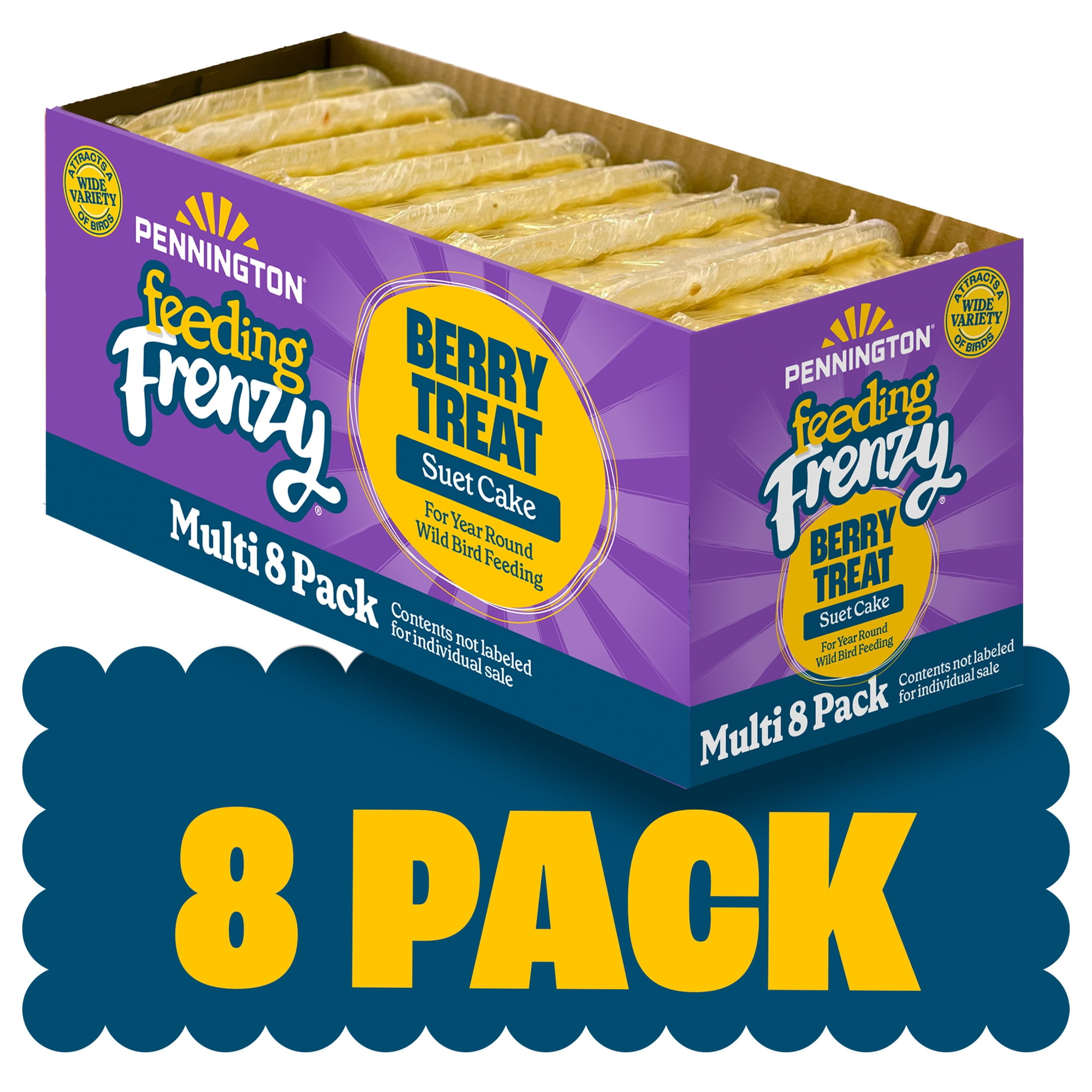 Pennington Feeding Frenzy Berry Treat Suet, 11.75 oz, Wild Bird Food, 8 Cake Pack, Fresh