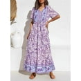thumbnail image 6 of Vintage Chic Women Floral Print Button V-neck Beach Bohemian Maxi Dresses Ladies Rayon Cotton Pleated Vacation Boho Dress, 6 of 6