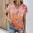 thumbnail image 2 of DeHolifer Women Tops Elegant Floral Print Summer Cool Tees Short Sleeve V Neck Button Blouse Casual Loose Tunic Tops Yellow M, 2 of 4