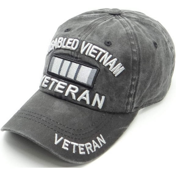 US Military Disabled Vietnam Veteran Pigment Washed Black Baseball Hat Cap