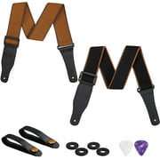 2 Pieces Guitar Strap Soft Adjustable Guitar Shoulder Straps, 2 Pieces Headstock Buttoned Tie, 4 Pieces Rubber Strap Blocks and 2 Pieces Guitar Picks for Bass, Electric or Acoustic Guitars - -
