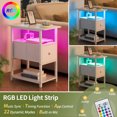 thumbnail image 5 of Yoobure Narrow Side Table, LED Night Stand with Charging Station End Table, 3-Tier End Tables Living Room with Adjustable Fabric Drawer, Storage Nightstand with Outlets and USB Ports,White, 5 of 9
