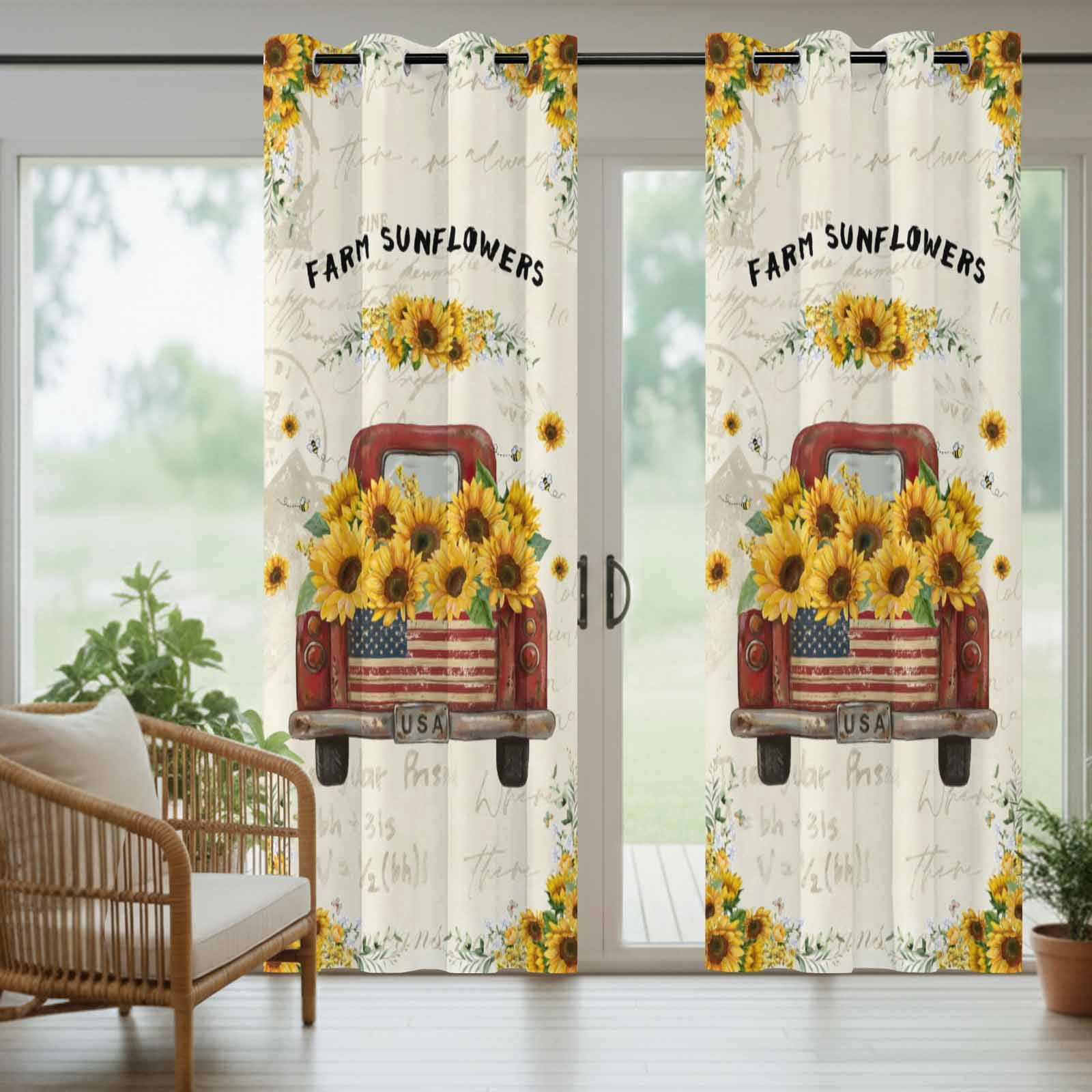 Outdoor Curtains for Patio Waterproof, Sunflower Truck Outdoor Privacy Panels Grommet, Summer Botanical Elegant Pastoral Floral Blackout Outside Curtains for Porch/Cabana 54"x108", 1 Panel