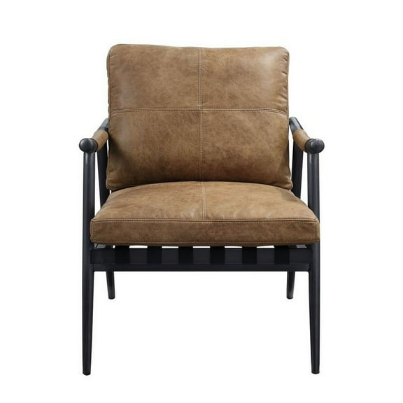 Benjara Accent Chair with Leatherette Seat and Tubular Frame, Brown