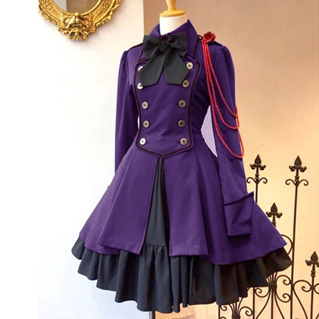 DPTALR Robe Princesse Vintage Gothique à Col de Cour Patchwork pour Femmes