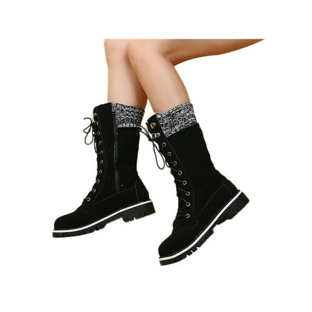

Lacyhop Womens Walking Fashion Mid-Calf Boot Slip Resistant Chunky Heel Boots Lightweight Round Toe Black 8