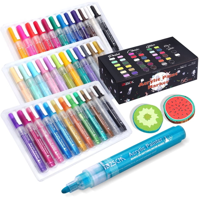 Rotuladores de pintura acrílica de 56 colores, incluye 20 bolígrafos de pintura blanca y negra, Kit de rotuladores de pintura de 36 colores vibrantes, pintura de rocas