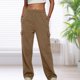 thumbnail image 5 of Pantalones casuales Cintura elástica Ajuste holgado Traje diario de talla grande para mujer Kuymtek Marrón T XL para Mujer, 5 of 7