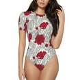 thumbnail image 2 of Goofa Leaves And Anemone Printed Women Rash Guard Short Sleeve,Tummy control Swimsuit Surfing Swimsuit Bathing Suit One Piece Swimsuit UPF 50-X-Large, 2 of 9