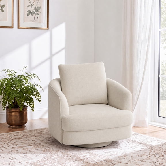 Gewnee Accent Chair, 360° Swivel Barrel Comfy Chair with Soft Upholstered Fabric, Modern Round Armchair Reading Chair, Ergonomic Living Room Chairs for Bedroom Small Spaces,Beige