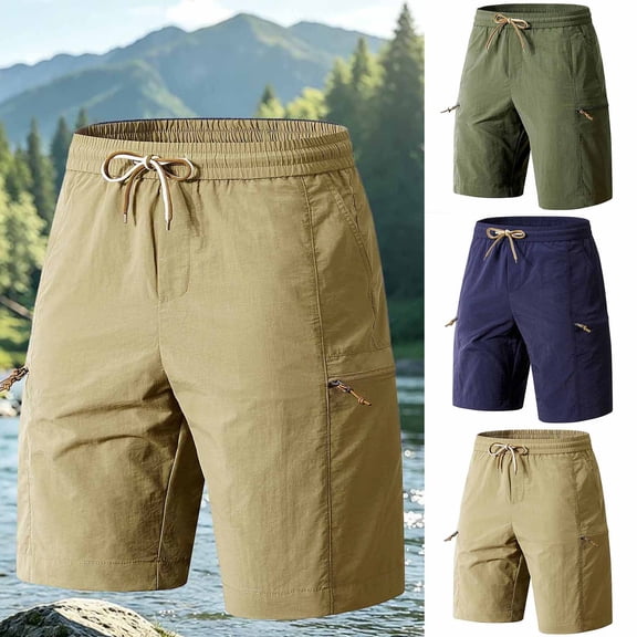 Big & Tall Men's 10" Inseam Water Repellent Cargo Shorts Zipper Pockets Hiking Short Pants Quick Dry Utility Knee Length Travel Camping Wild