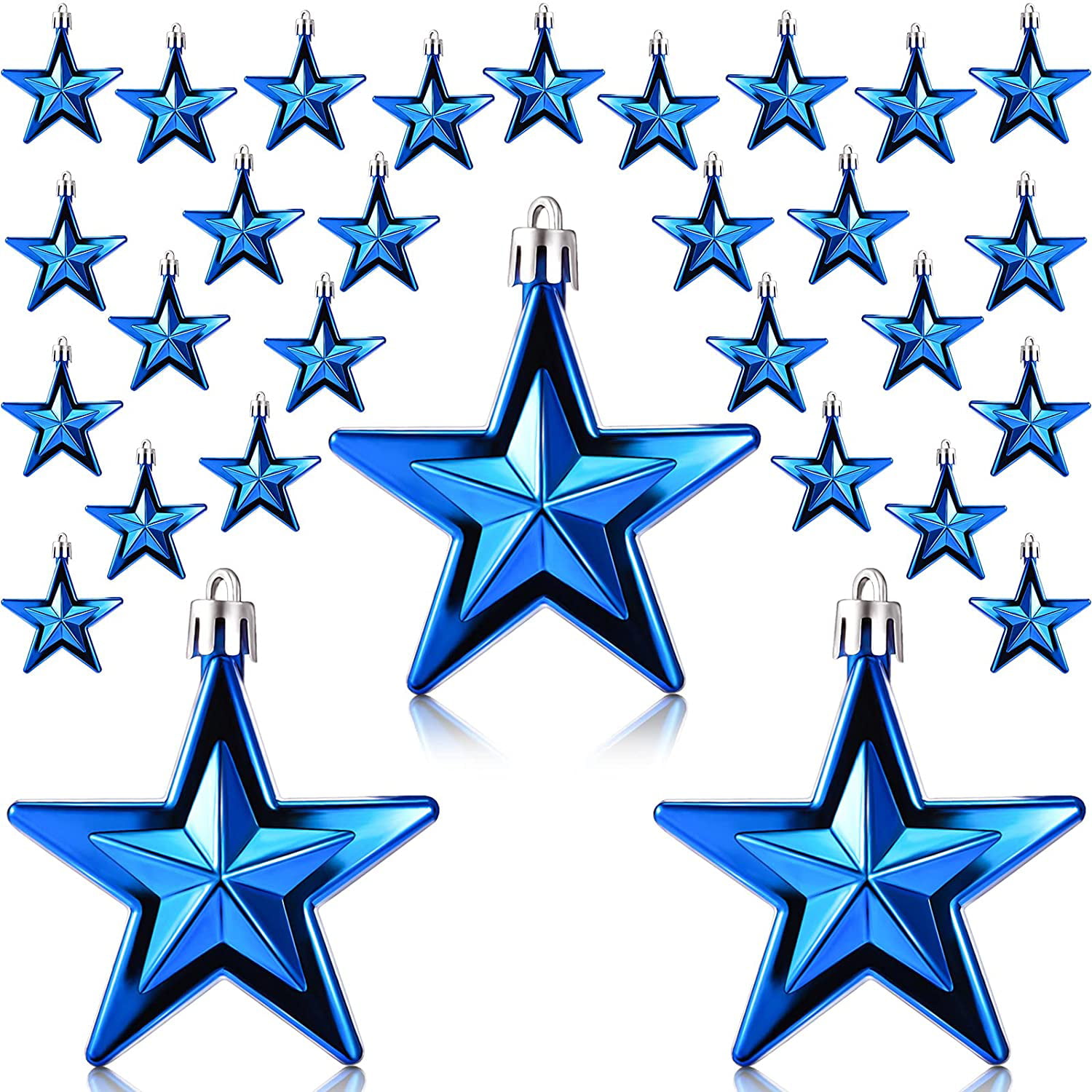 White & Blue Flat Glitter Star Ornaments-4th of July New 12-2"  Patriotic Red 