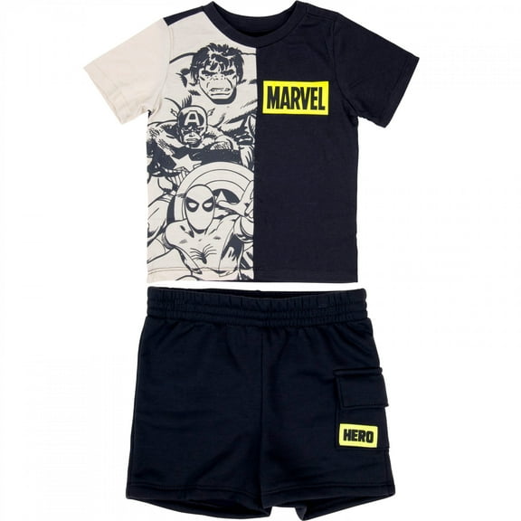 The Avengers 895086-toddler3t Sketch & Marvel Logo Toddler Boys Shirt & Shorts Set - Size 3T