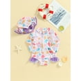 thumbnail image 3 of Bagilaanoe Newborn Baby Girl One-Piece Swimsuit Flower Print Long Sleeve Zipper Rashguard Swimwear + Swimming Cap 3M 6M 12M 18M 24M Infant Ruffle Bathing Suit, 3 of 7