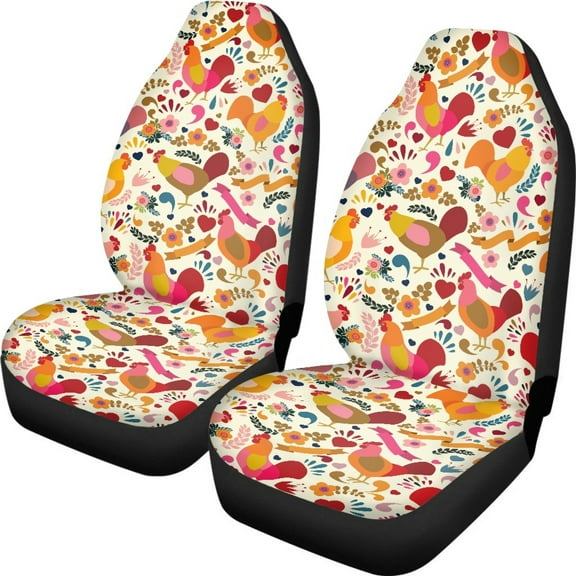 Xoenoiee Chicken Hens Floral Pattern Car Front Seat Protectors Car Bucket Seat Cover Set Universal Fit for Car Auto Truck Van SUV Sedan Vehicle