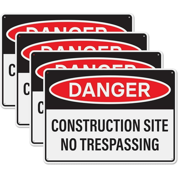 4pcs Danger Construction Site Sign 14x10 inch, Plastic Sign for Construction Site, Hazard Areas, No Trespassing, Waterproof Plastic