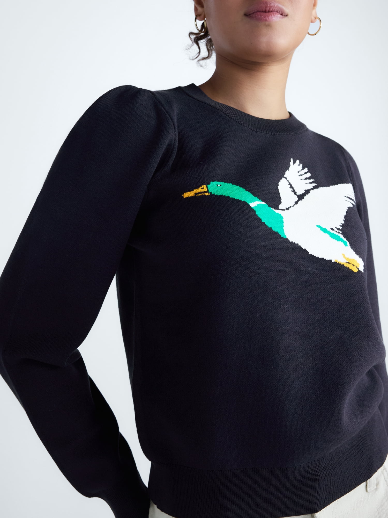 Free Assembly Women's and Women's and Women's Plus Pullover Sweater with Puff Sleeves, Midweight, Sizes XS-4X
