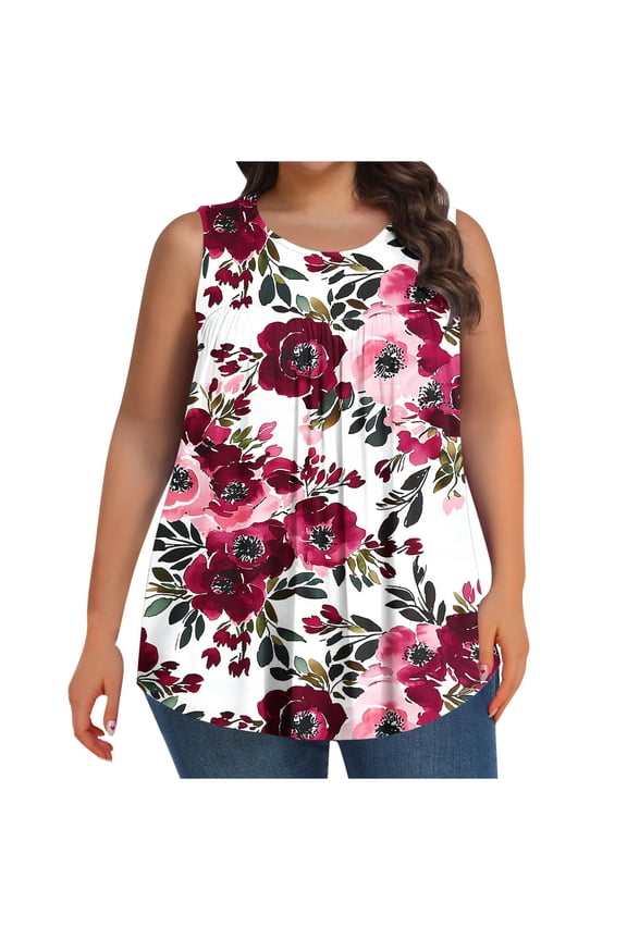 Plus Size Tank Tops for Women Graphic Casual Summer Beach Vacation Shirts Loose Fit Trendy Crewneck Tunic Tees Red,4XL