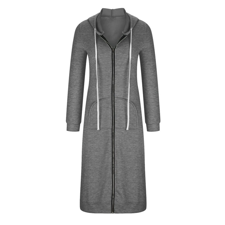 IROINNID Trench Coat for Women Casual Zip Up Hooded Long Coat