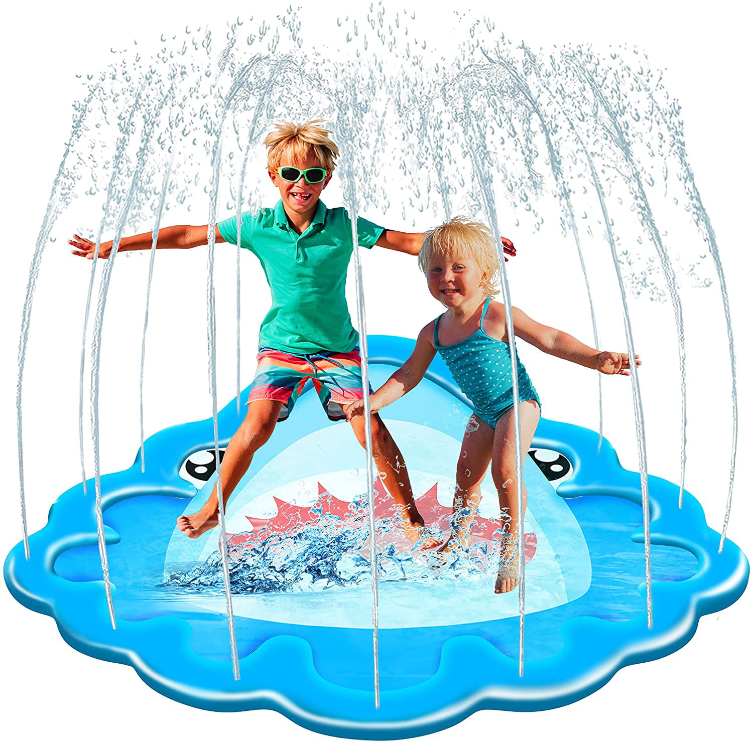 MIJOYEE Splash Pad Buie Shark Outdoor Water Play Sprinklers Summer Toys Fun for Infants Toddlers and Kids in Backyard Playing 68 inches Splash Mat 