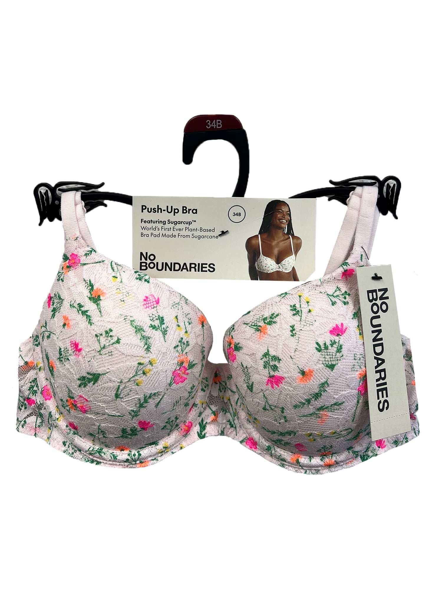 No Boundaries Women's All Over Lace Push Up Bra with Sugarcup, Sizes 34A-40DD