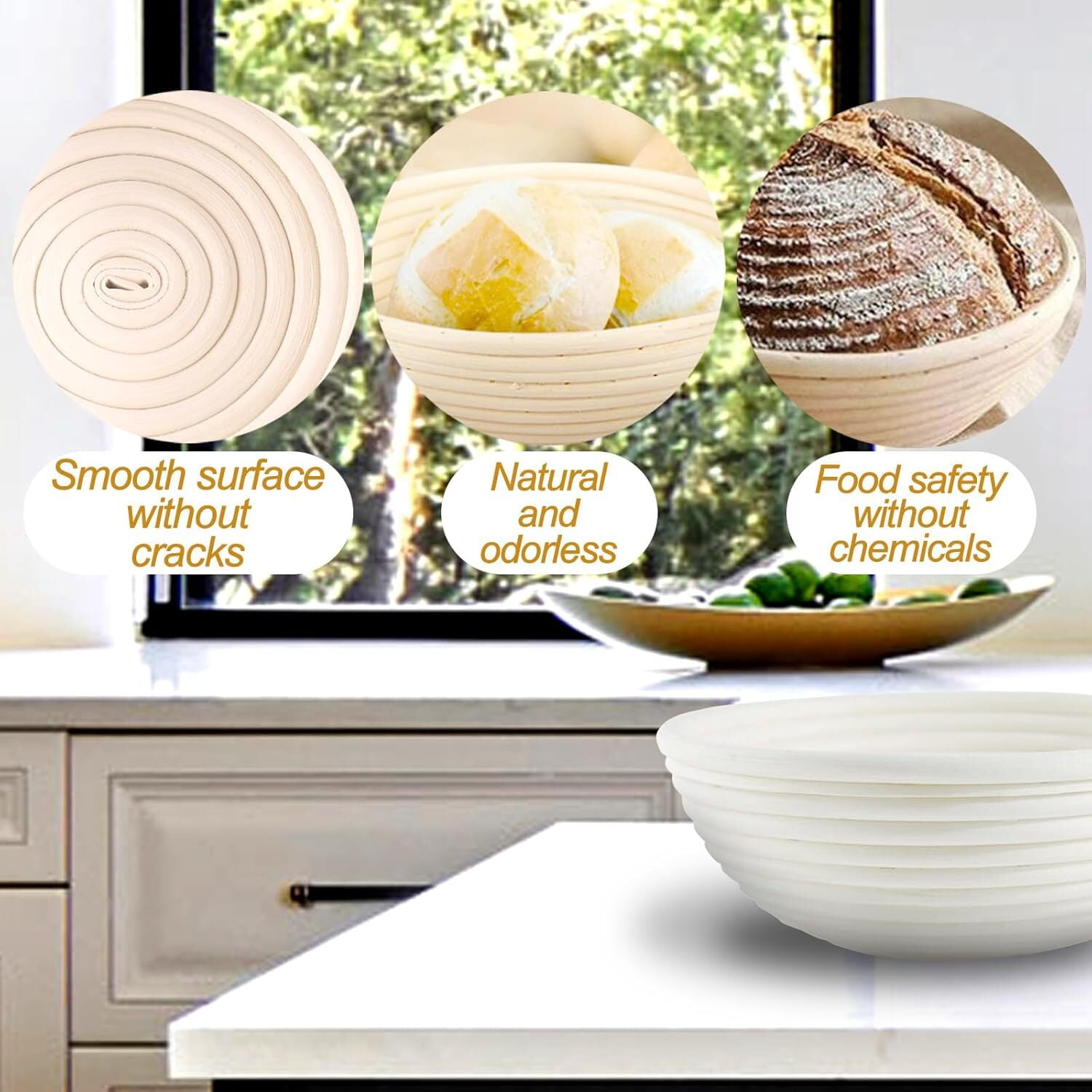 ALLJOY Banneton Bread Proofing Basket 9 Inch Set of 2 Round Sourdough Bread Proofing Baskets Baking Supplies，Sourdough Starter Kit