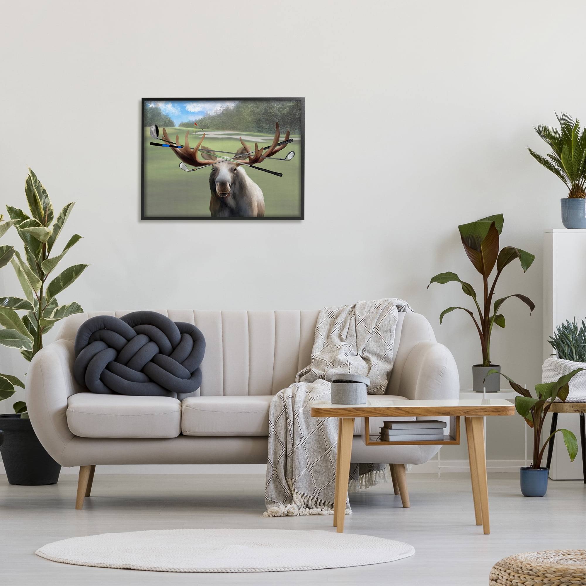 Stupell Funny Golf Clubs Moose Antlers Animals & Insects Painting Black Framed Art Print Wall Art