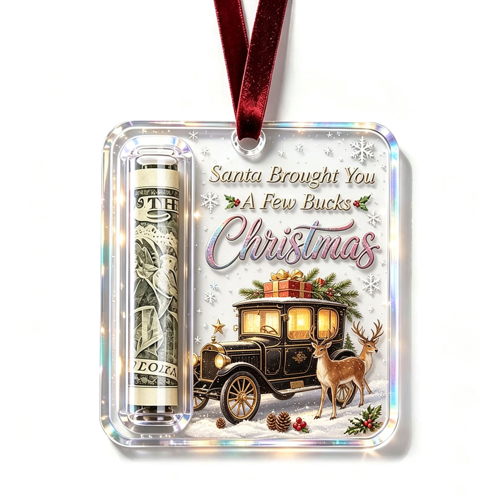Christmas Cash Gift Ornament Acrylic Christmas Money Holder for Cash Christmas Cash & Treat Holder Ornament Gifting Cash Birthday Graduation Back to School Gifts for Xmas Tree A
