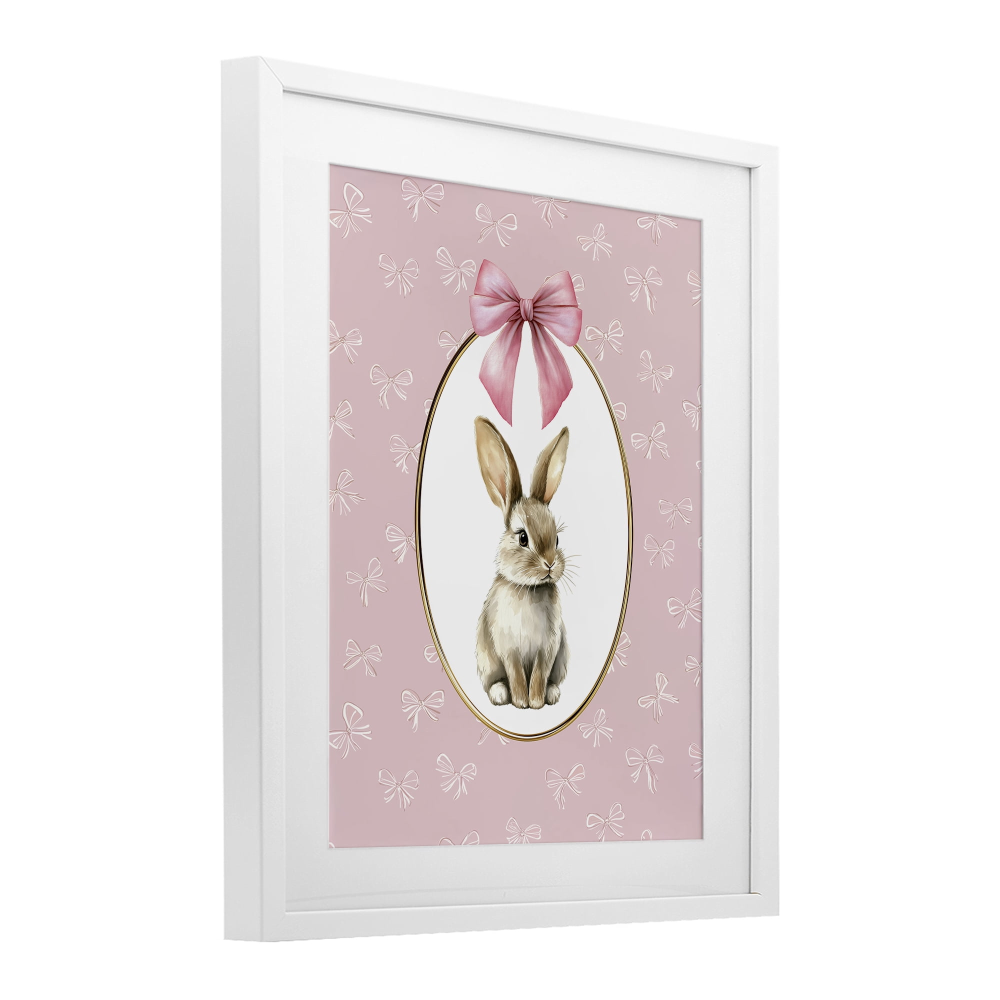 Stupell Industries Ribbon Border Bunny White Framed Print Under Glass, design by Christine Simpson Art