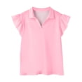 thumbnail image 5 of Girls Short Sleeve Polo Shirts Kids Ruffle Puff Sleeve Tops Button Collar School Uniform Shirts 5-14 Years Pink 120, 5 of 8